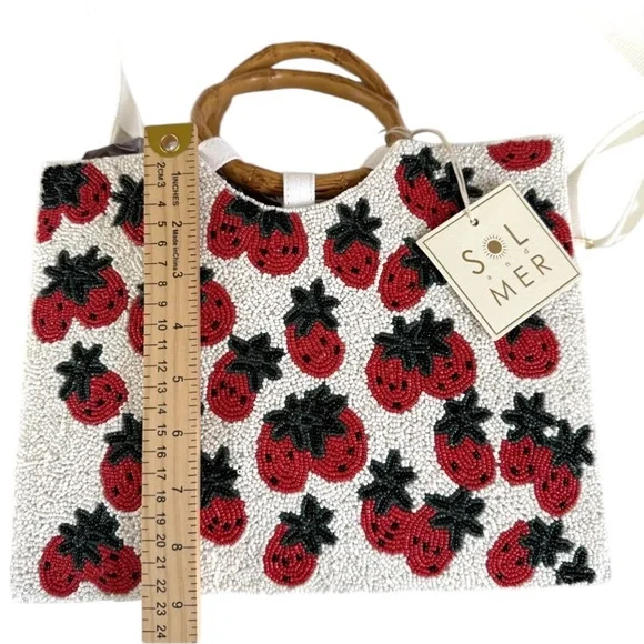 NWT Sol Mer Beaded Strawberry Crossbody Bamboo Handle Bag - Picture 7 of 10